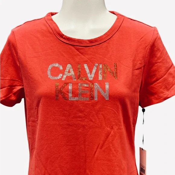 Calvin Klein Relaxed Short Sleeve Midi Logo T-Shirt Dress Watermelon Size S - Picture 4 of 9